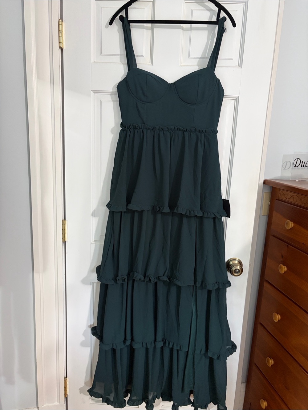 Lulu's Dark Teal Tiered Maxi Dress with Spaghetti Straps